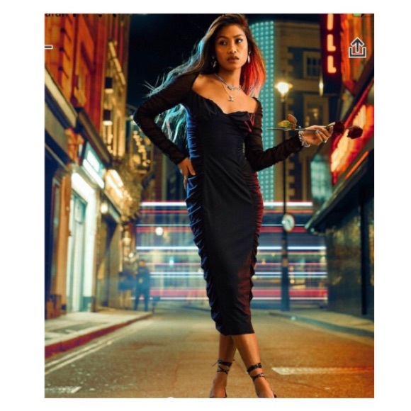 ASOS • Gorgeous Black Midi Dress with Sweetheart Neckline & Sheer Sleeves - Picture 2 of 11